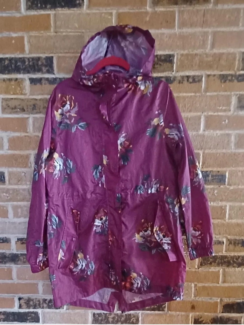 Joules Hooded Mid Length Beautiful Rain Jacket Pockets Zips And Snaps  Sz 10